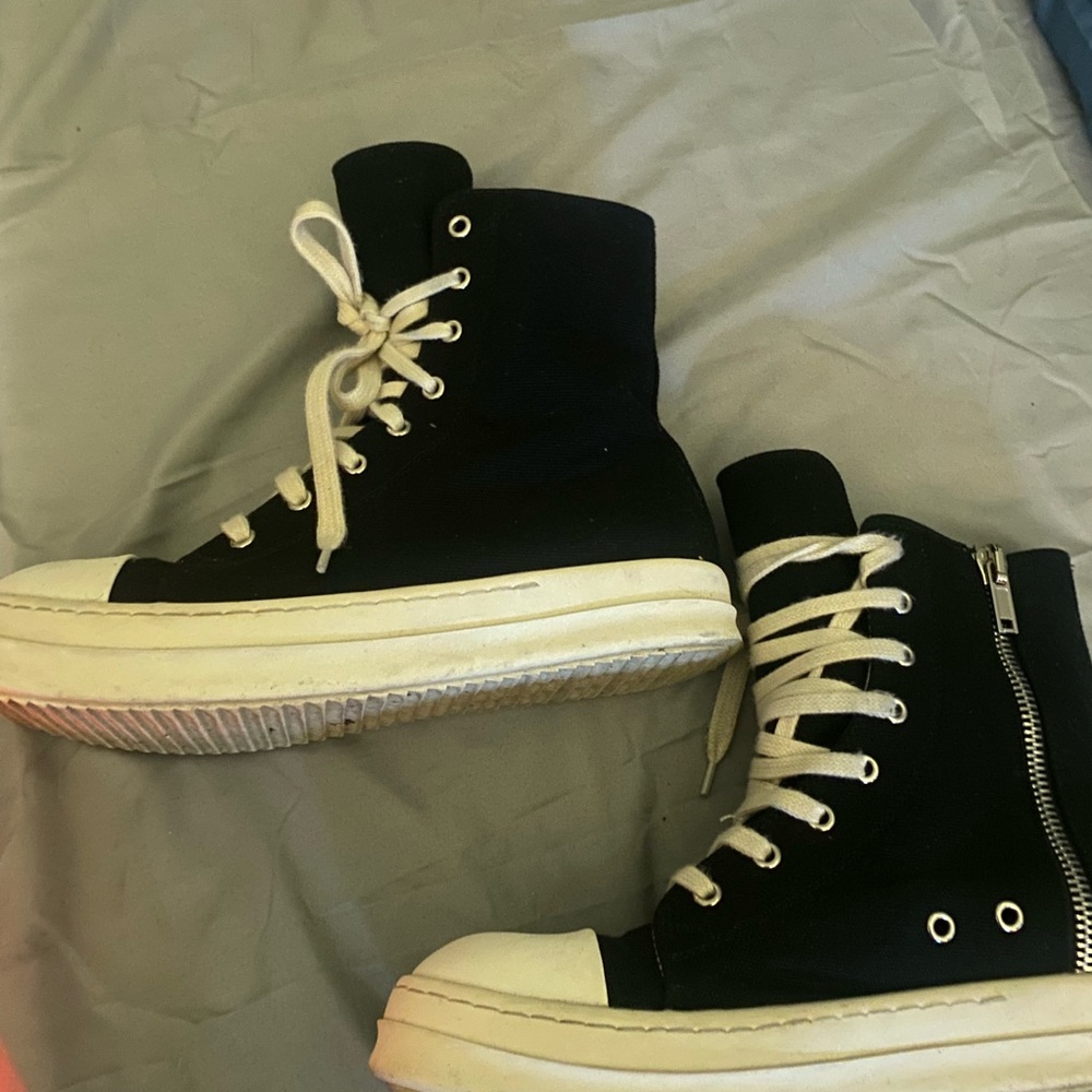 Rick Owens Black and White High-Top Boots